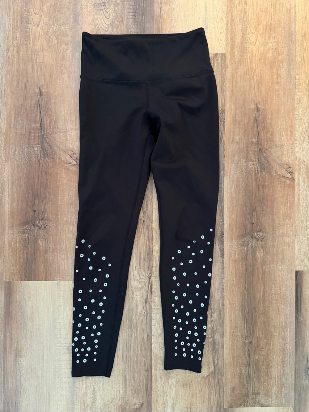 soulcycle Black Leggings with Silver Eyelet Detail